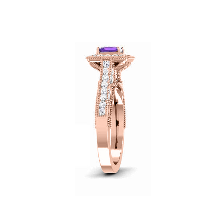 14K White Gold Purple Stone/ Natural diamonds Ring-4