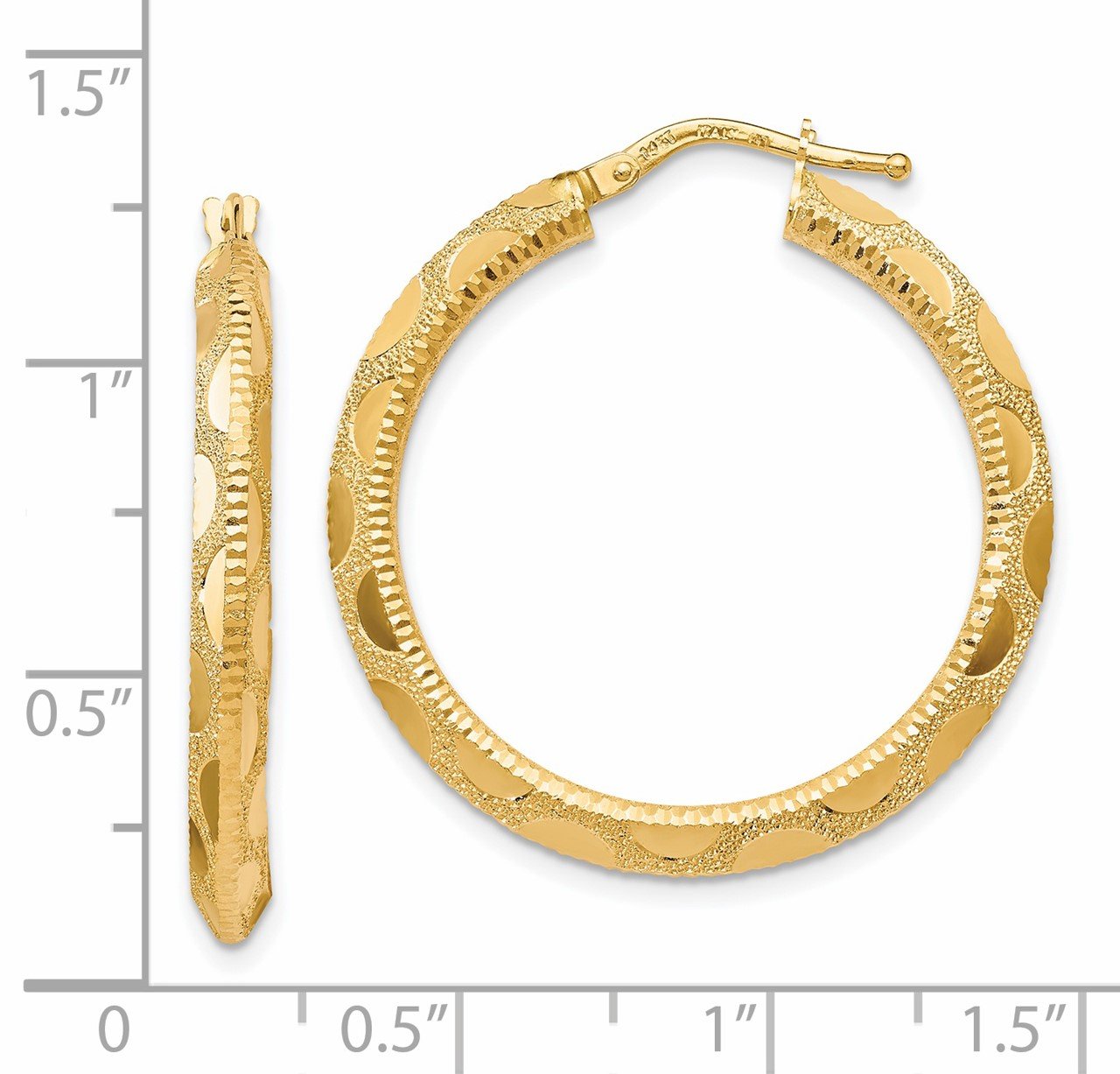 Leslies 14k Polished and Textured Hoop Earrings-2