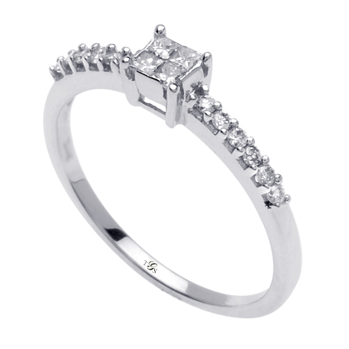 14K White Gold Natural Diamond Engagement Ring