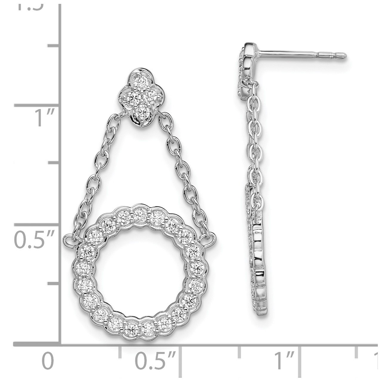 14k WG Lab Grown Dia SI1/SI2, G H I, Circle Chain Drop Post Earrings-1