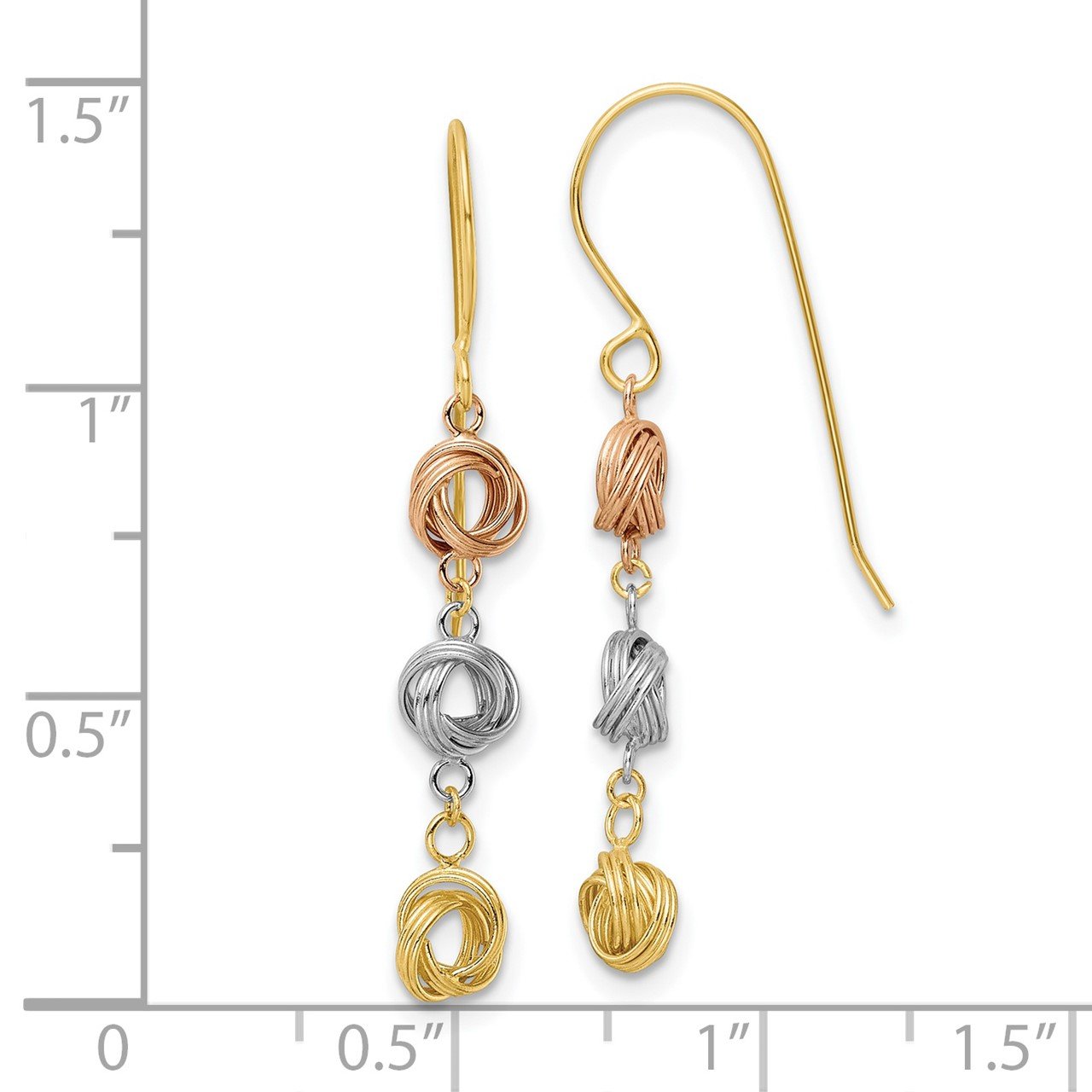 14K Tri-Color Love Knot Dangle Earrings-1