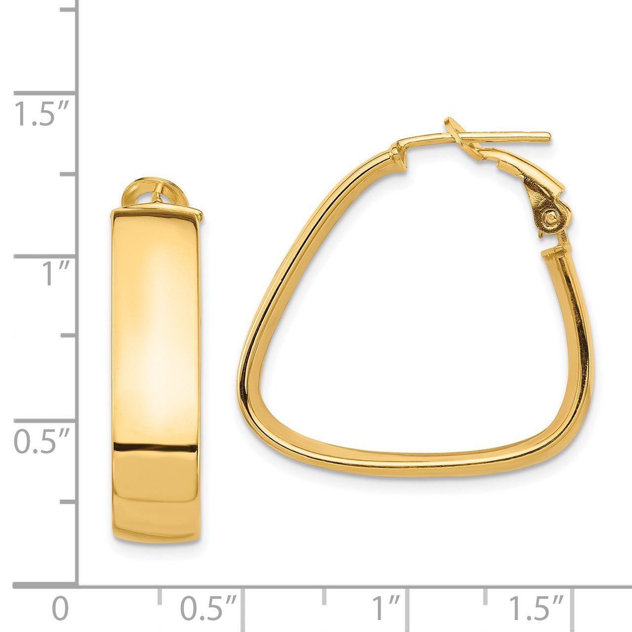 14k High Polished 7mm Omega Back Triangle Hoop Earrings-2
