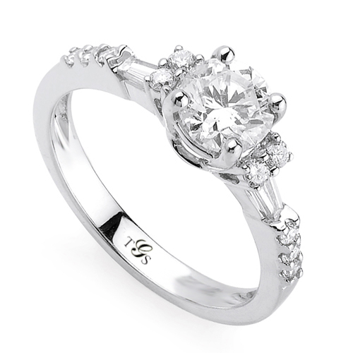 14K White Gold Natural Diamond Engagement Ring