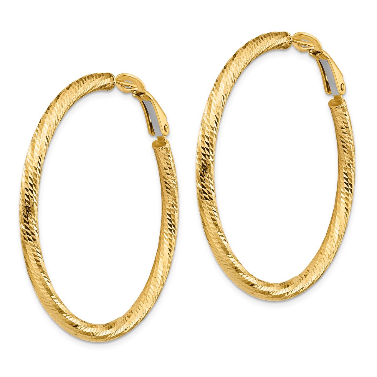 Leslie's 14K 3x35 D/C Round Omega Back Hoop Earrings-1