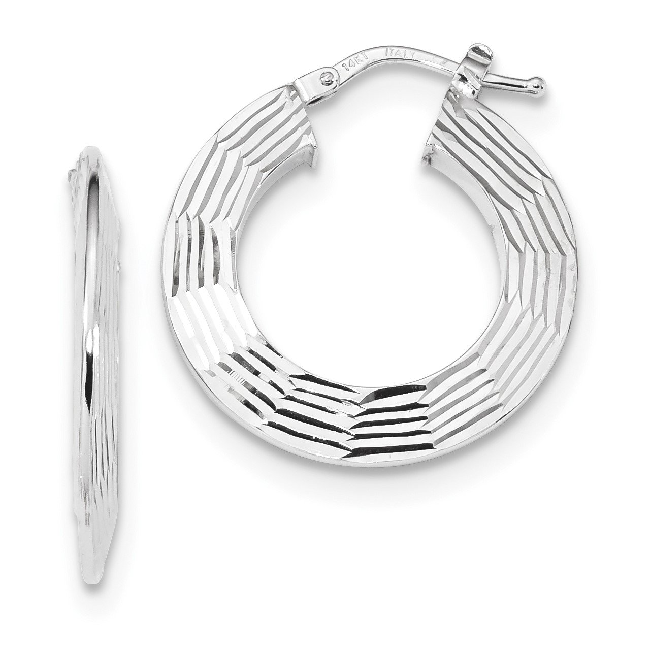 14k White Gold D/C and Polished Hoop Earrings