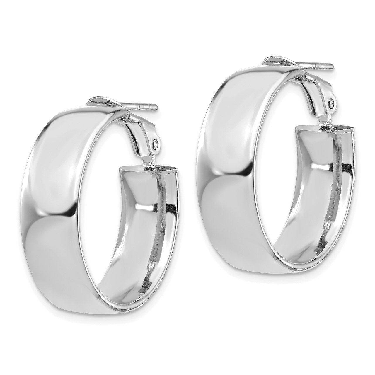 Leslie's 14K White 7.75mm High Polished Omega Back Hoop Earrings-1