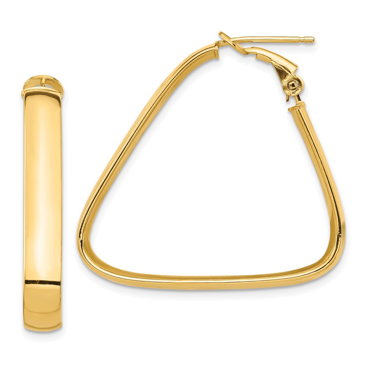 14k High Polished 5mm Omega Back Triangle Hoop Earrings The Gold Store