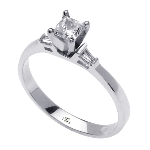 14K White Gold Natural Diamond Engagement Ring (2 Tapered Baguettes) (Center Stone Not Included)