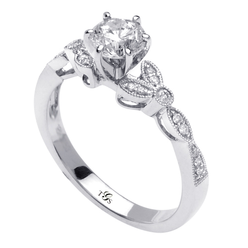 14K White Gold Natural Diamond Engagement Ring