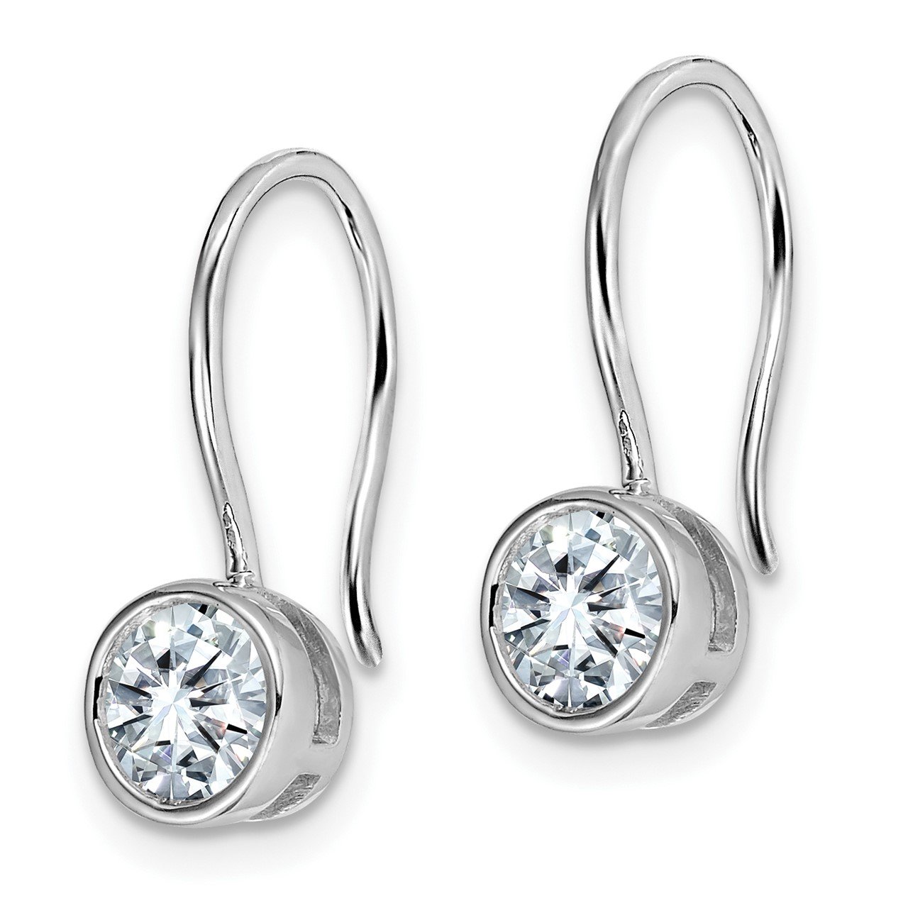 14k White Gold Round Bezel Dangle Earring D E F Pure Light Moissanite-1