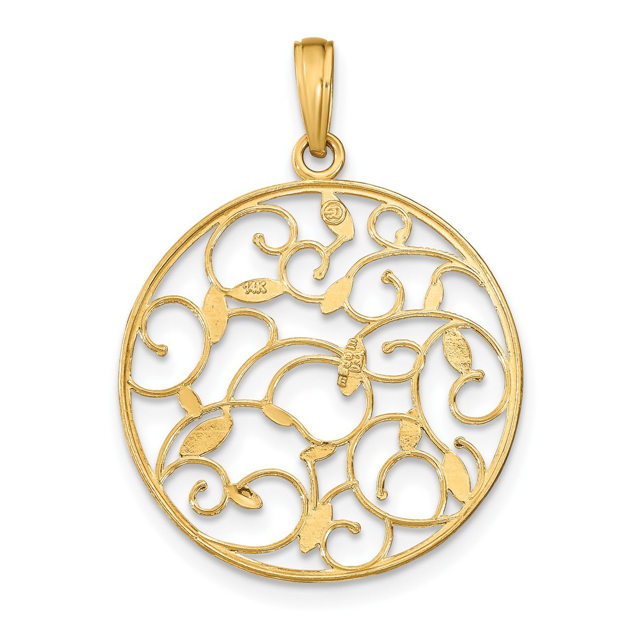 14K with Rhodium Floral Medallion Pendant Charm-3