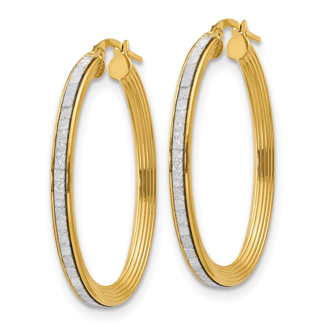 Leslie's 14K Polished Glimmer Infused Textured Hoop Earrings-3