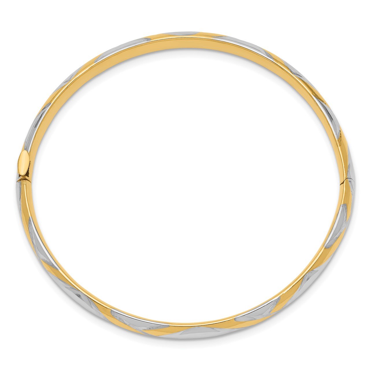 14k 3/16 with White Rhodium Criss-Cross Children's Hinged Bangle-1