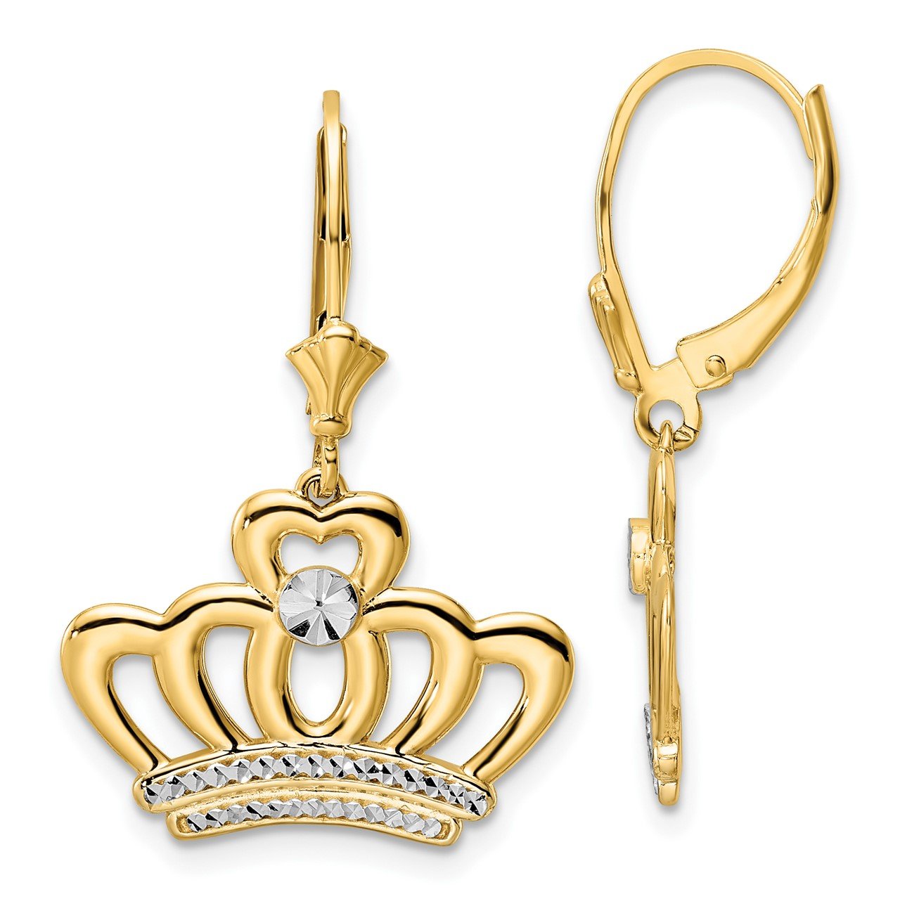 14k and White Rhodium D/C Crown Earrings The Gold Store