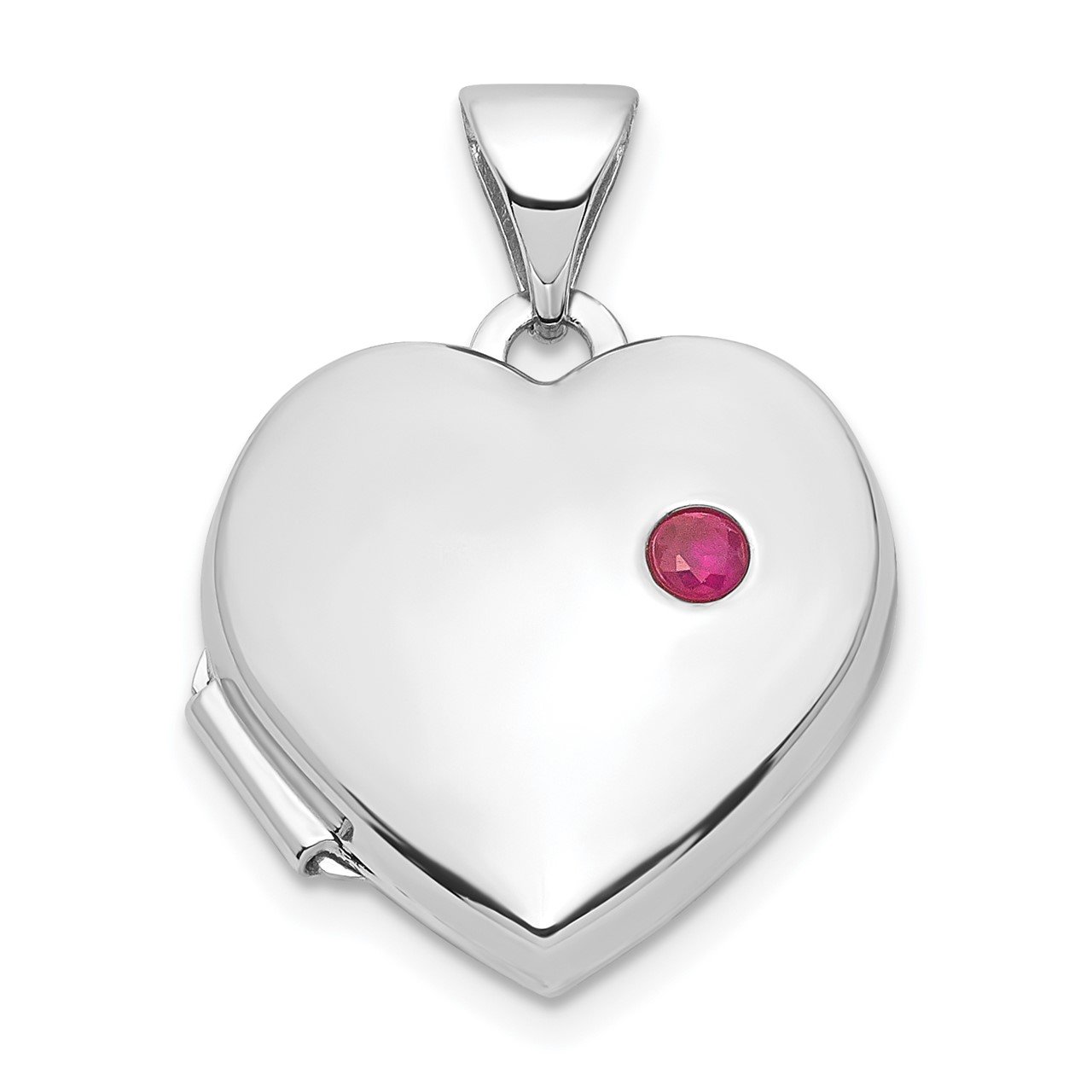 14k White Gold Ruby 15mm Heart Locket