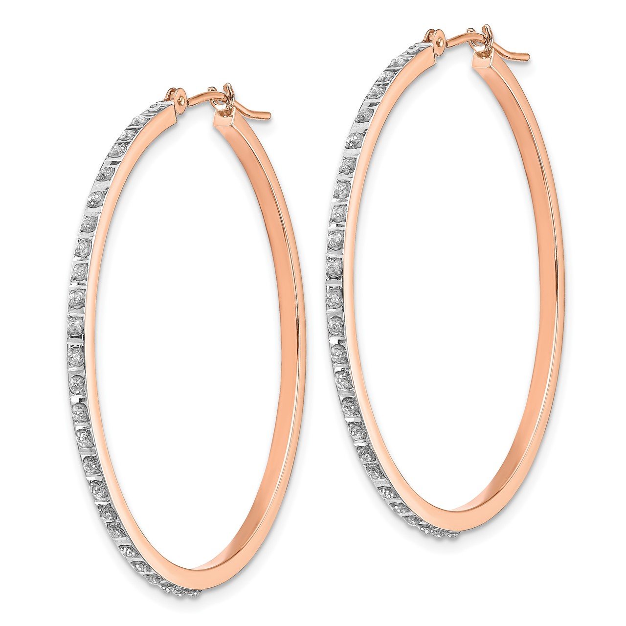 14k Rose Gold Diamond Fascination Round Hinged Hoop Earrings-1