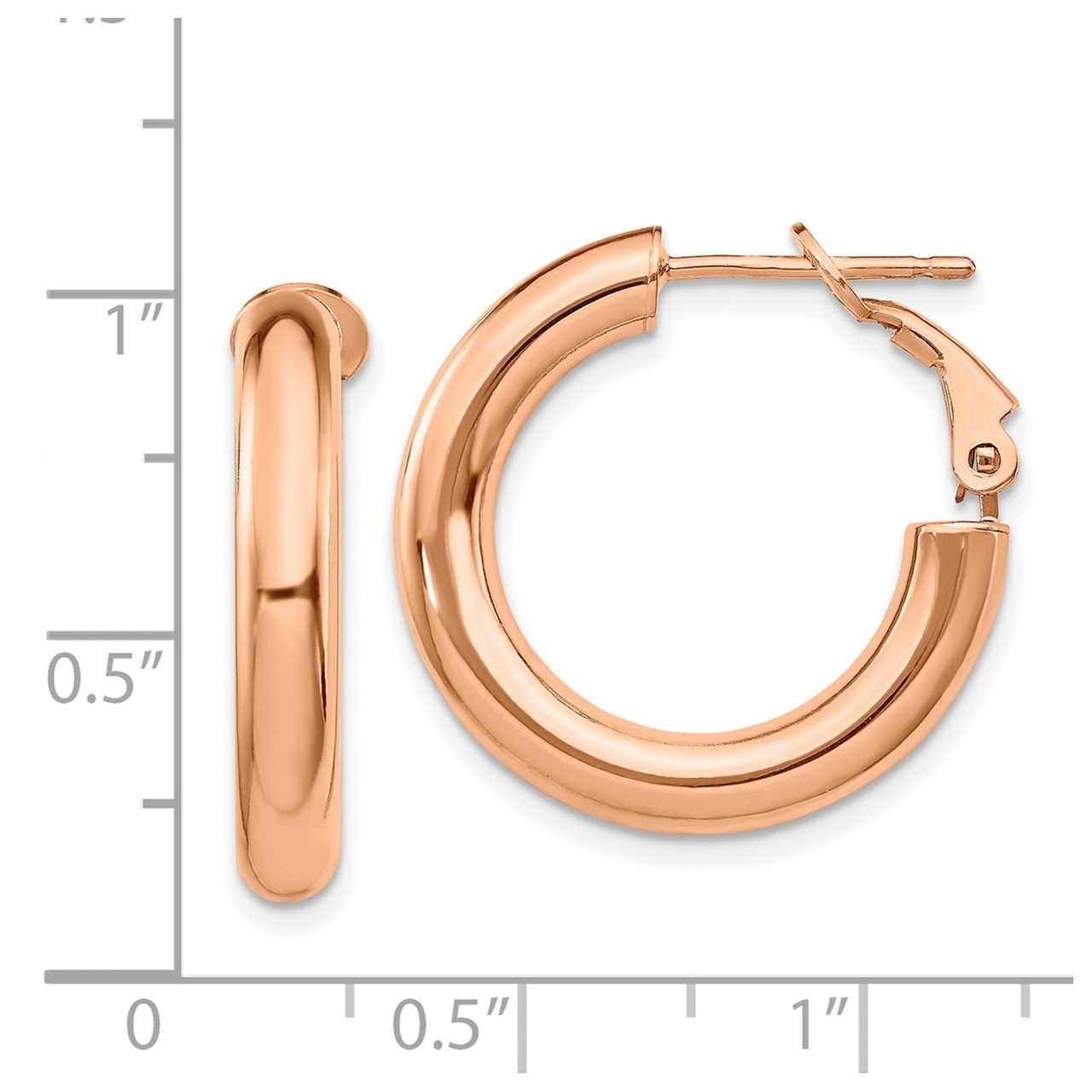 14k Rose Gold 4x15mm Polished Round Omega Back Hoop Earrings-2