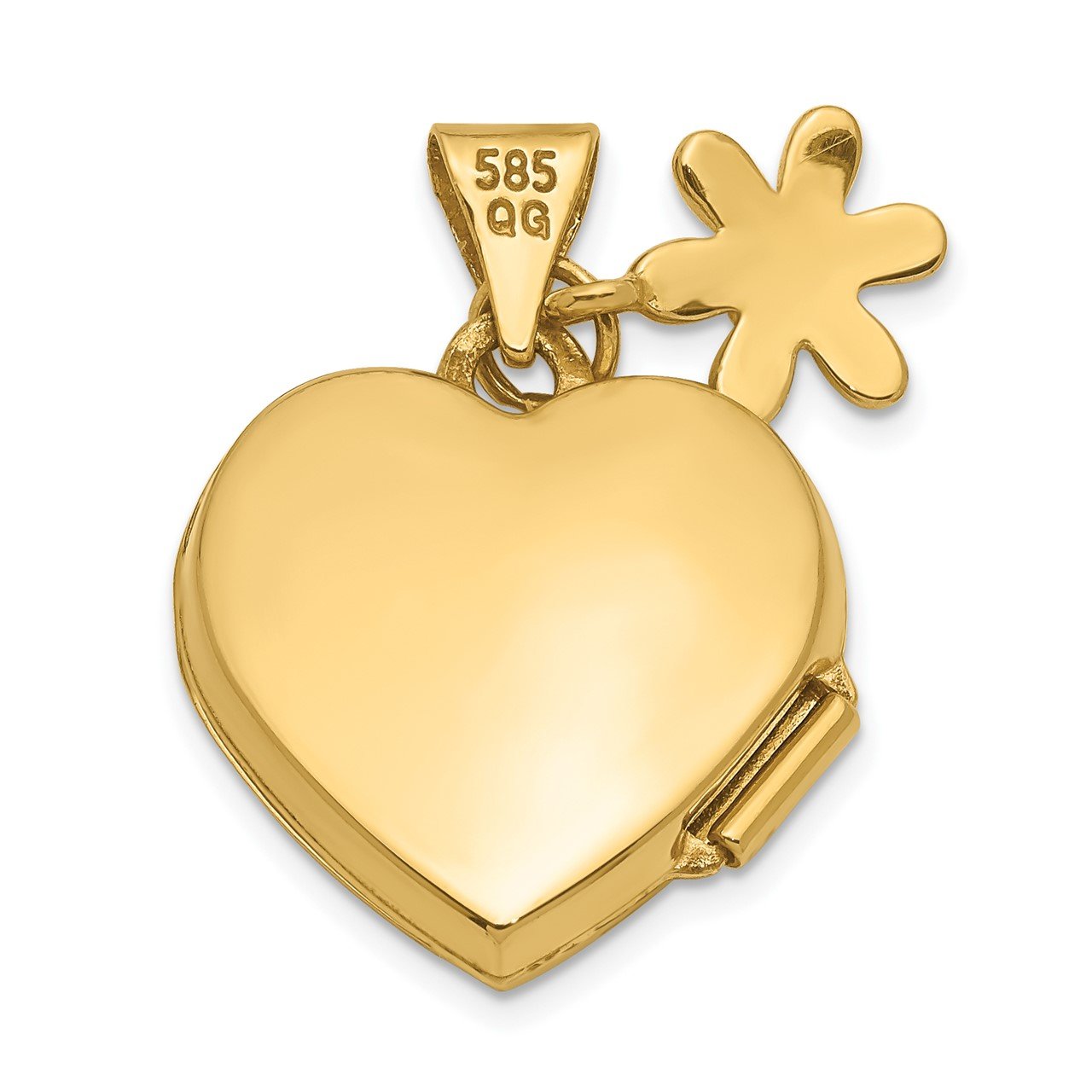 14k 15mm Heart with Flower Dangle Locket-2