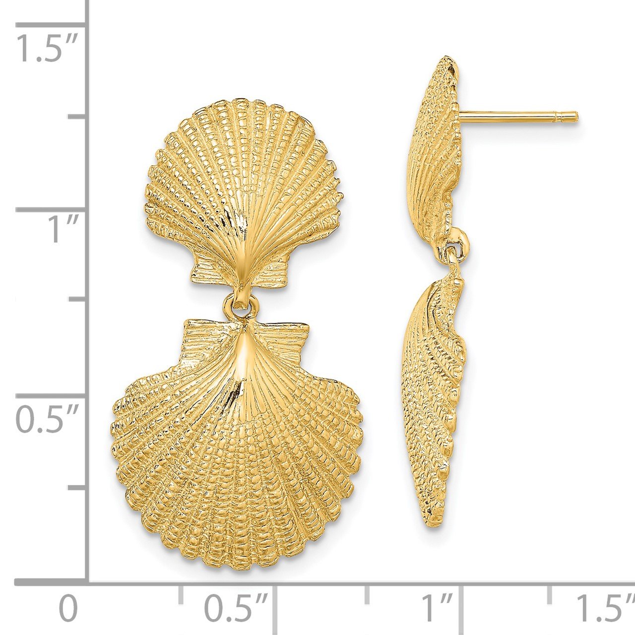 14K Double Scallop Dangle Earrings-2