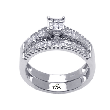 14K White Gold Natural Diamond wedding Set (Cluster Setting)