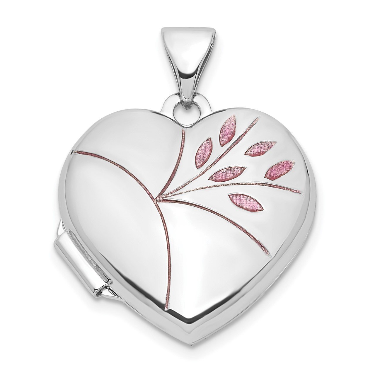 14k White Gold Enamel Leaves 18mm Heart Locket