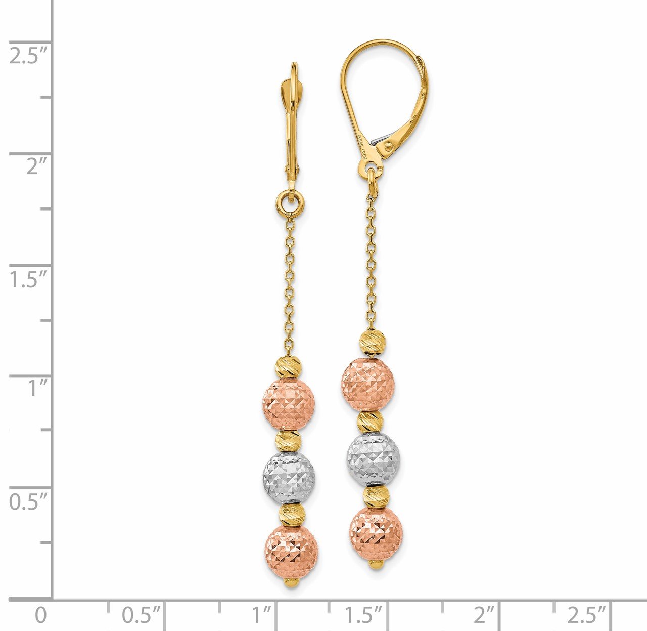 Leslie's 14K Tri Colored D/C Beaded Leverback Earrings-2