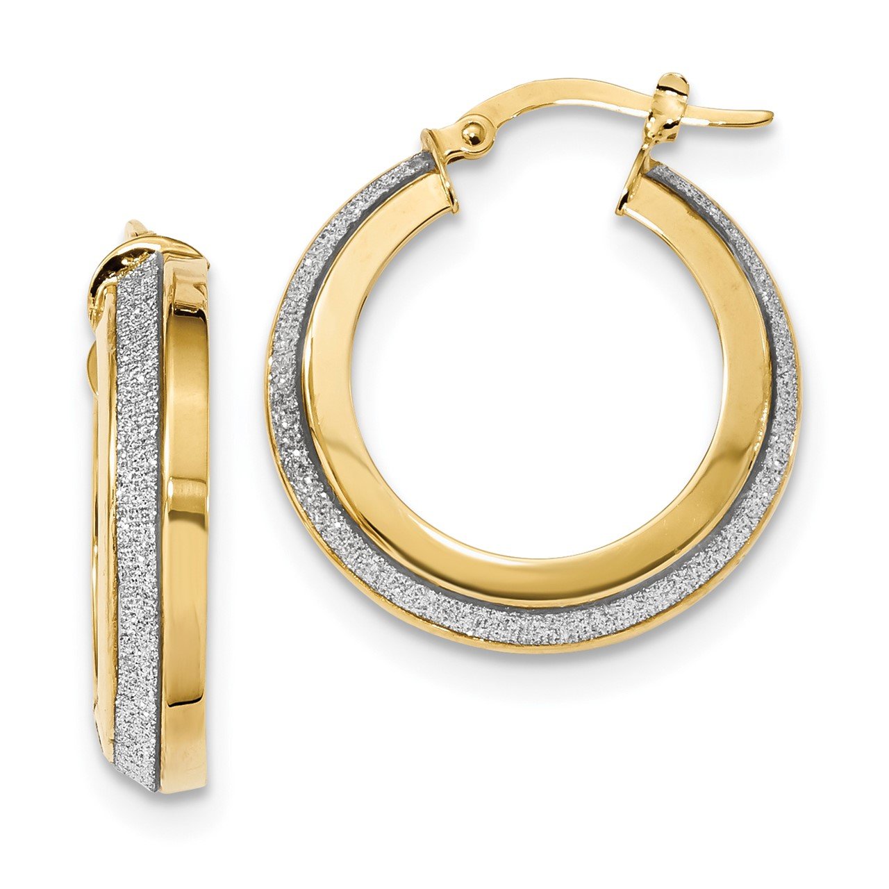 14k Polished Glitter Infused Circle Hoop Earrings