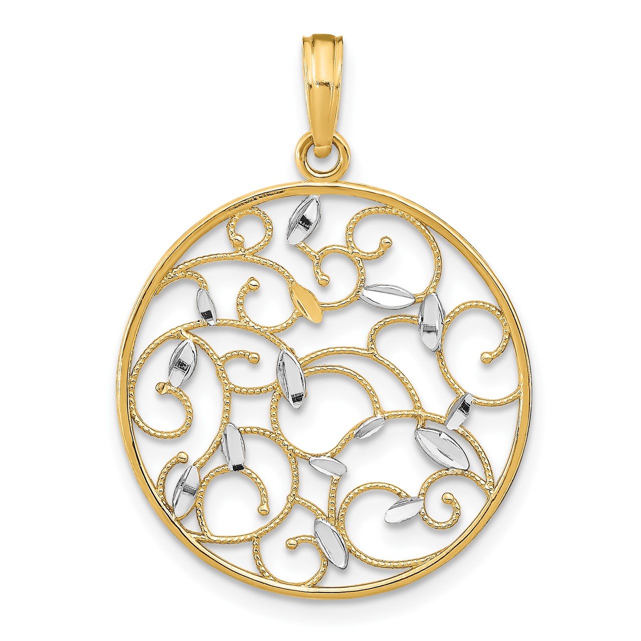 14K with Rhodium Floral Medallion Pendant Charm
