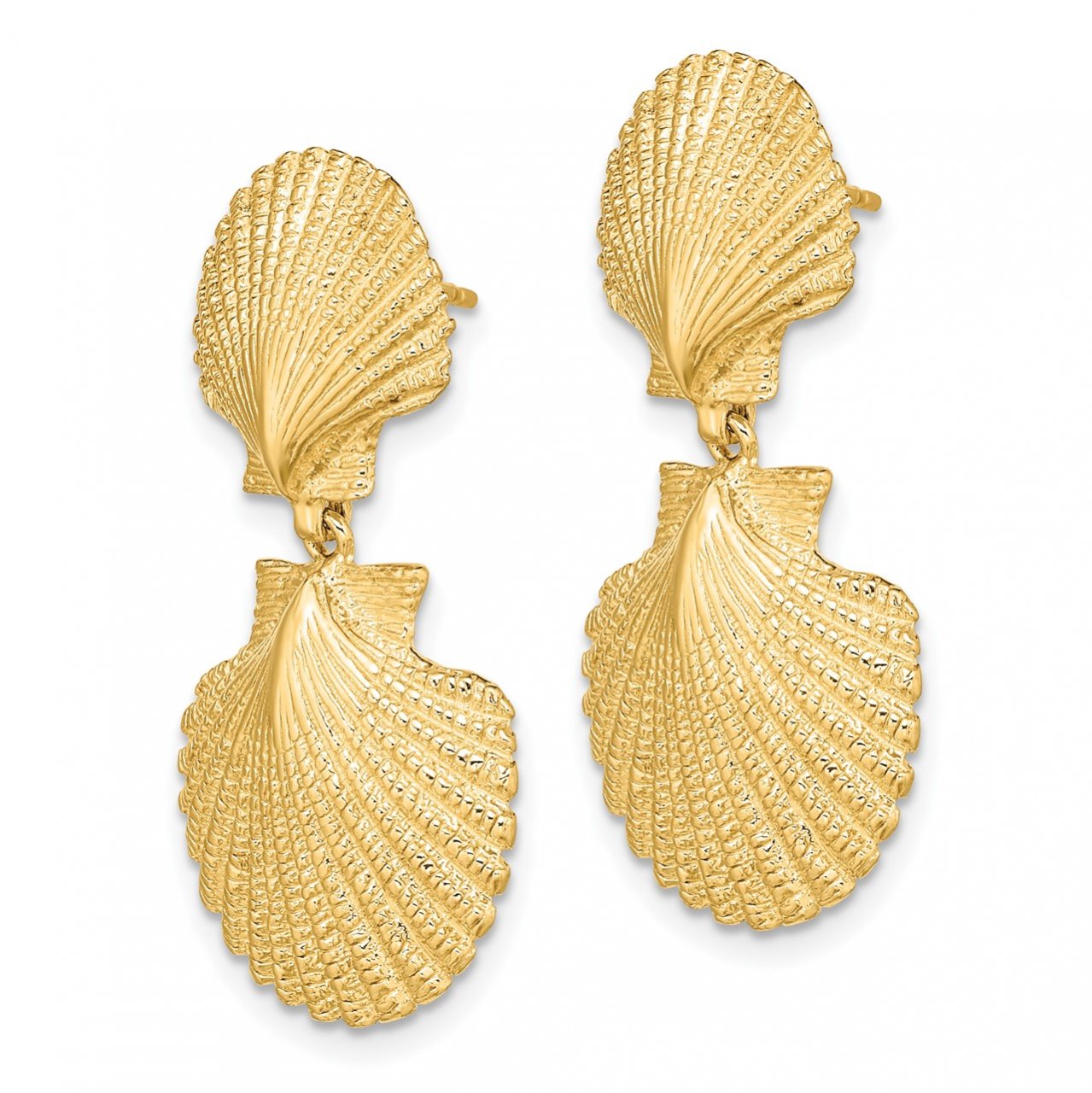 14K Double Scallop Dangle Earrings-1