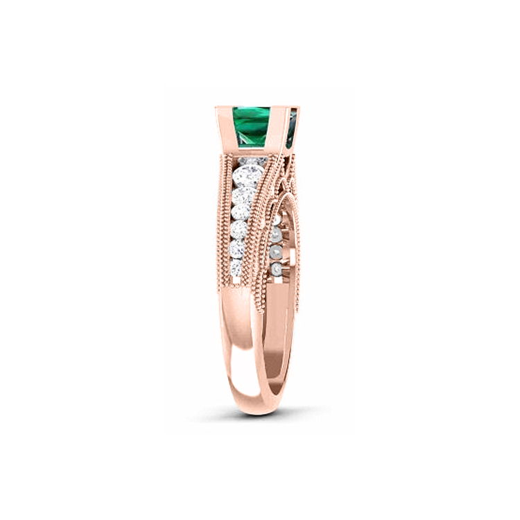 14K White Gold Green Stone/ Natural Diamonds Ring-5