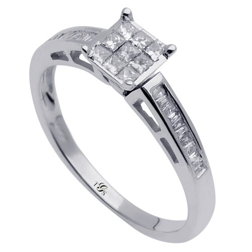 14K White Gold Natural Diamond Engagement Ring (Cluster Setting)