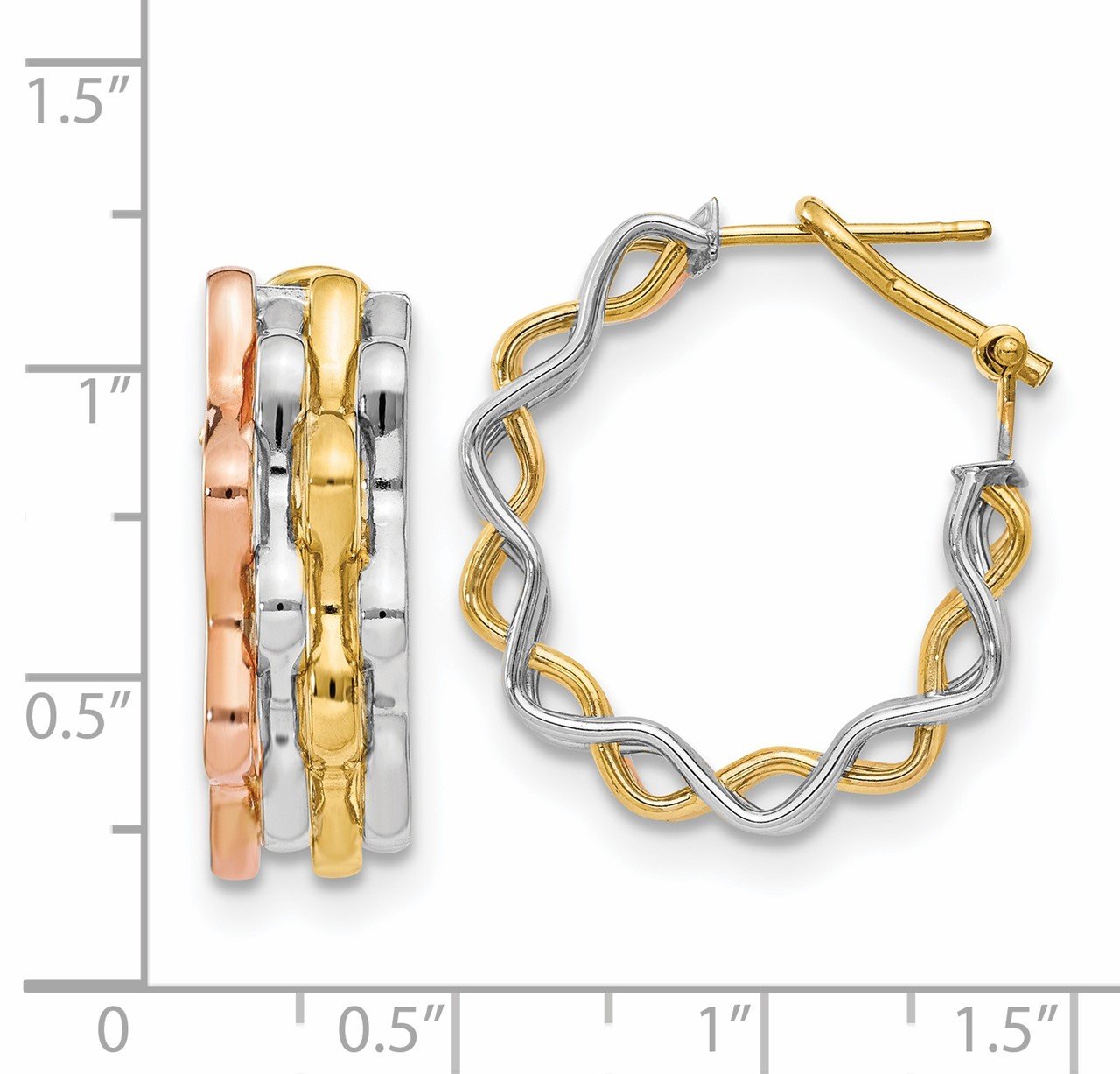 Leslie's 14K Tri-color Polished Wavy Fancy Earrings-2