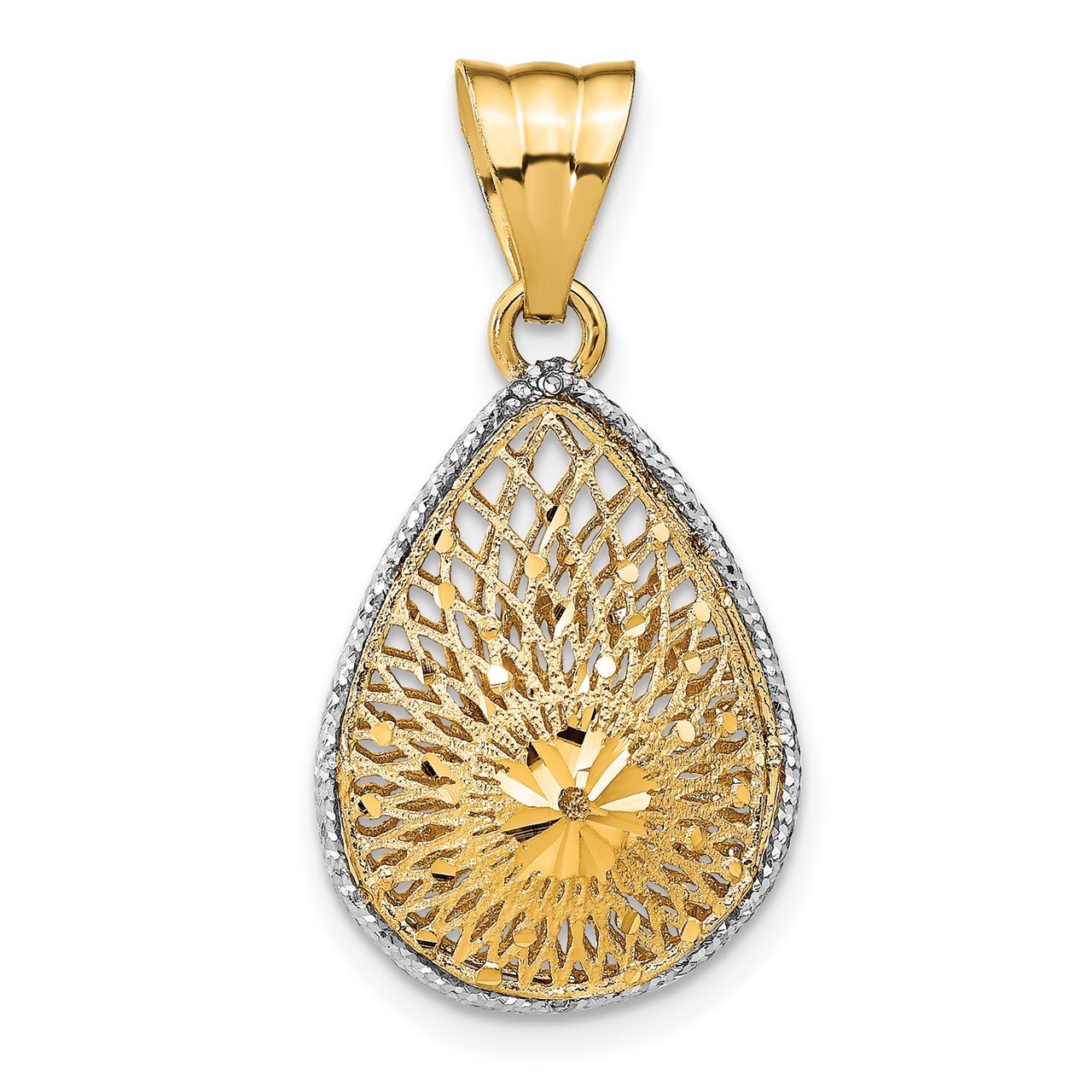 Leslie's 14k Rhodium-plated D/C Filigree Teardrop Pendant