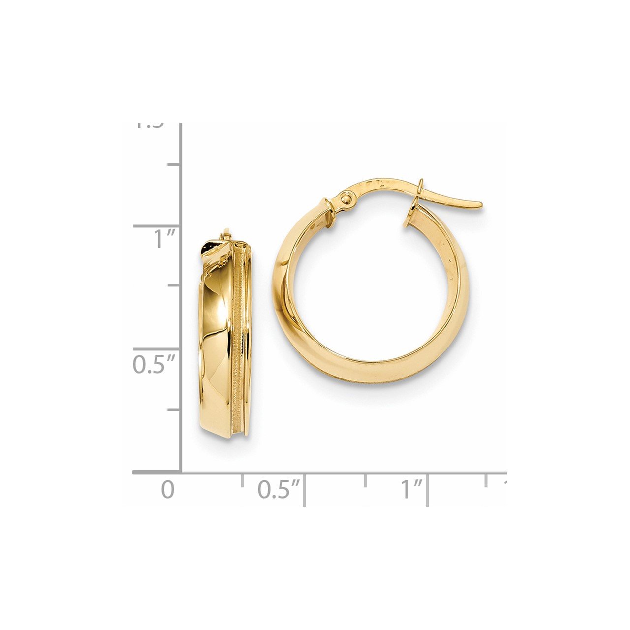 14K Polished and Laser Textured Hinged Hoop Earrings-1