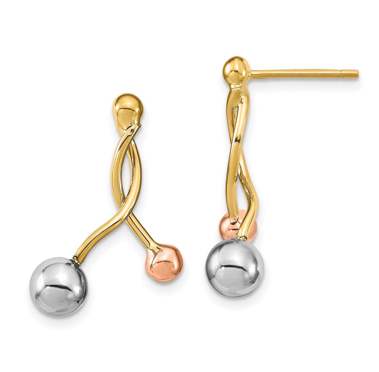 Leslie's 14k Tri-color Polished Post Dangle Earrings