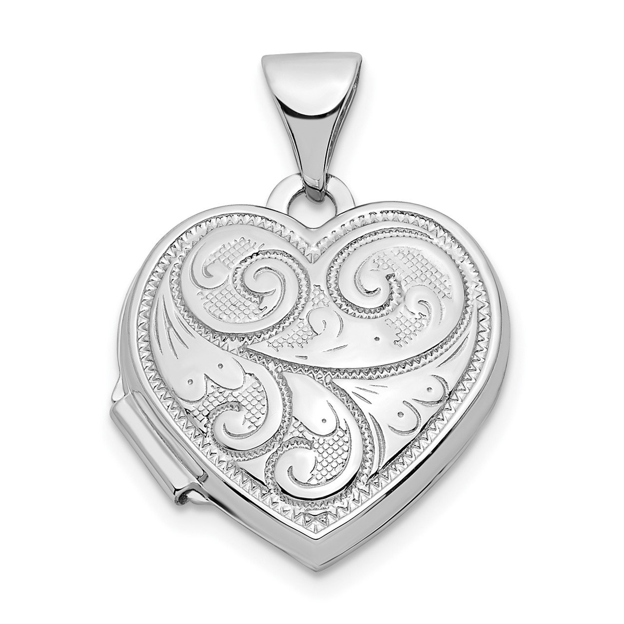 14k White Gold Swirl Design 15mm Heart Locket