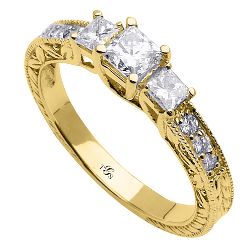 14K Yellow Gold Natural Diamond Engagement Ring (Center Stones Not Included)