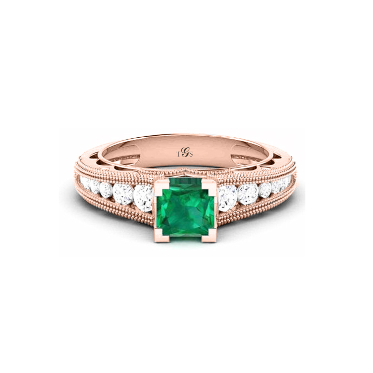 14K White Gold Green Stone/ Natural Diamonds Ring-6