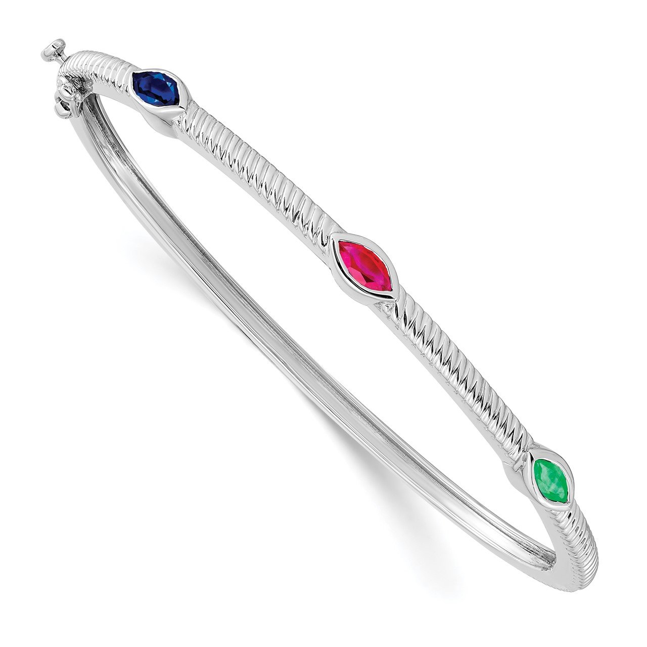 14k White Gold Marquise Ruby/Sapphire/Emerald Bangle