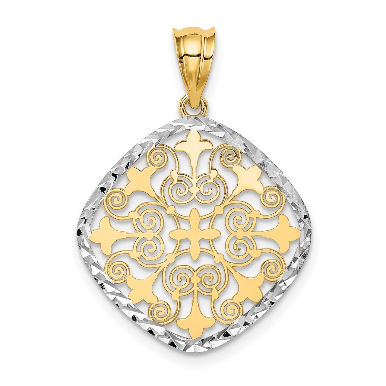 14K and White Rhodium D/C Fancy Pendant