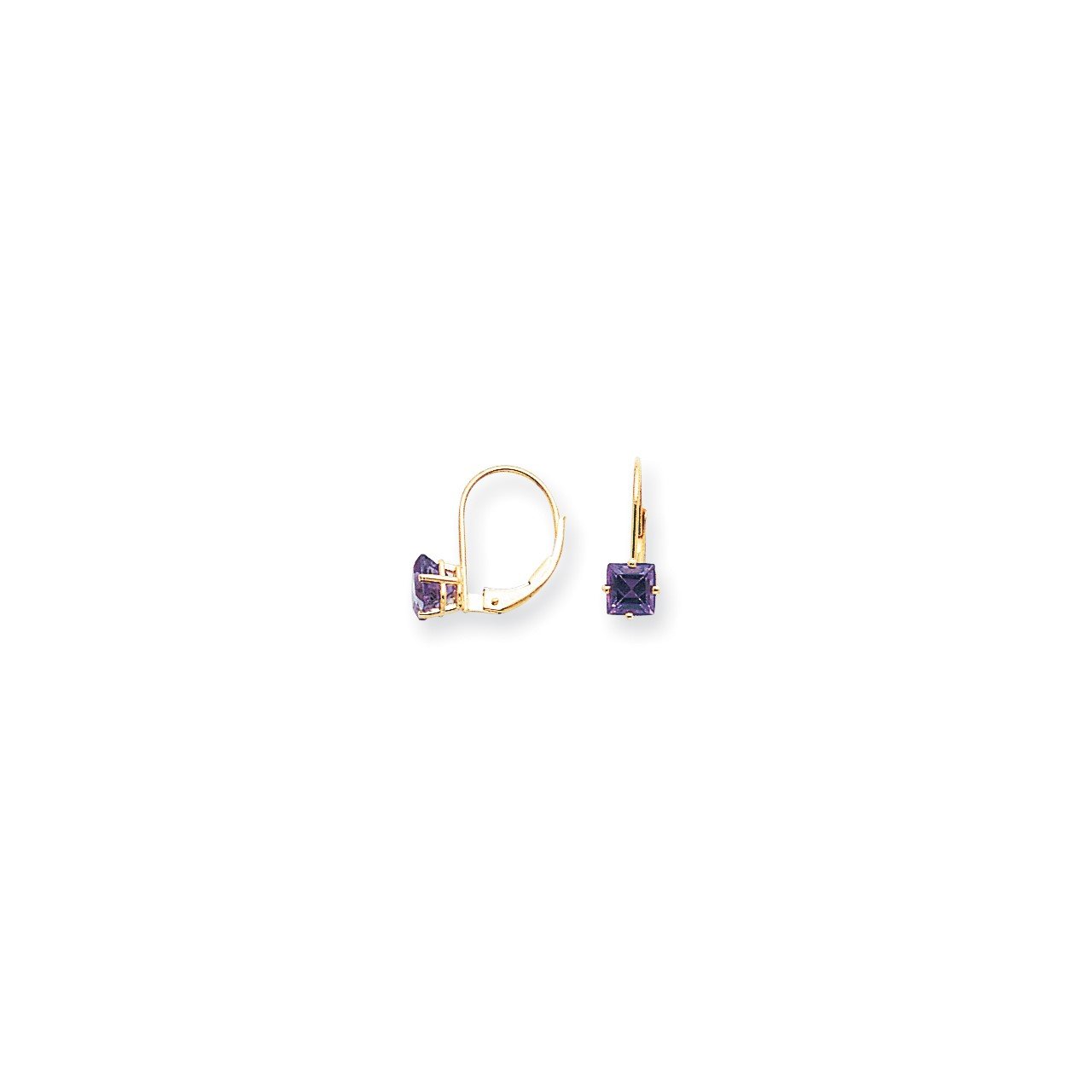 14k 5mm Princess Cut Amethyst Leverback Earrings