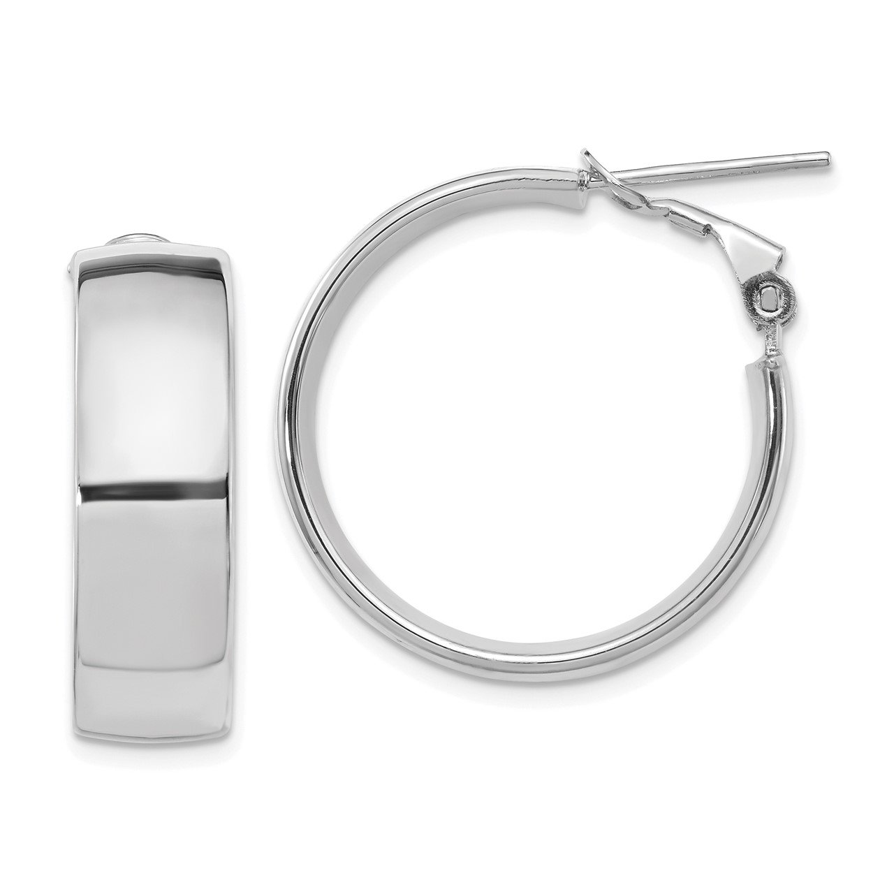 Leslie's 14K White 7.75mm High Polished Omega Back Hoop Earrings