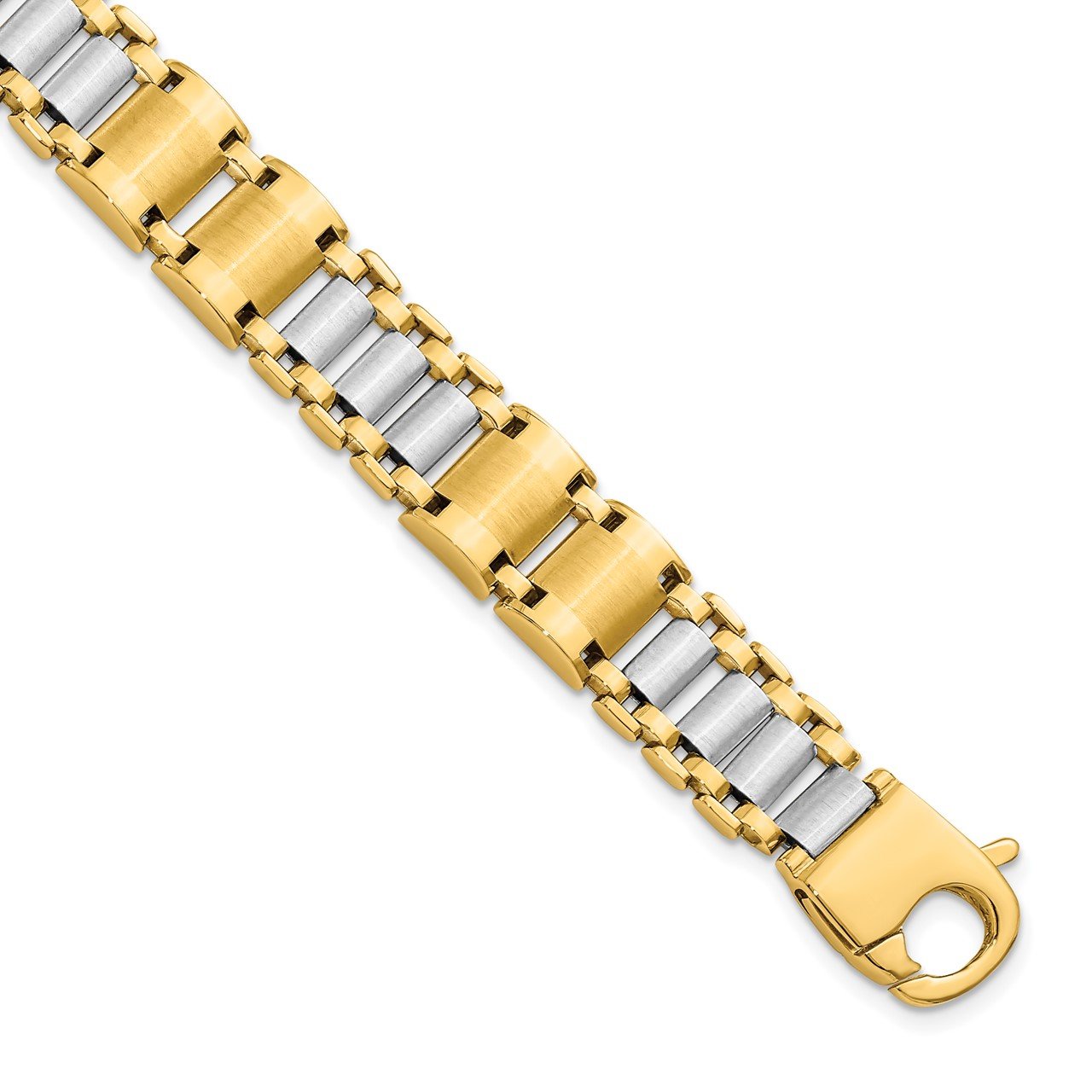 Leslie's 14K Two-tone Polished and Brushed Fancy Link Men's Bracelet