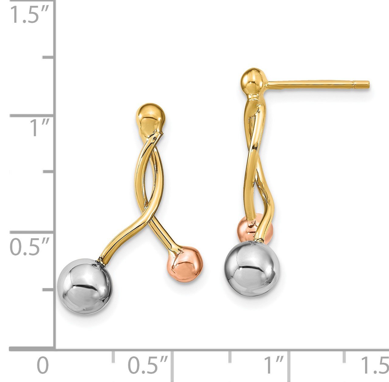 Leslie's 14k Tri-color Polished Post Dangle Earrings-2