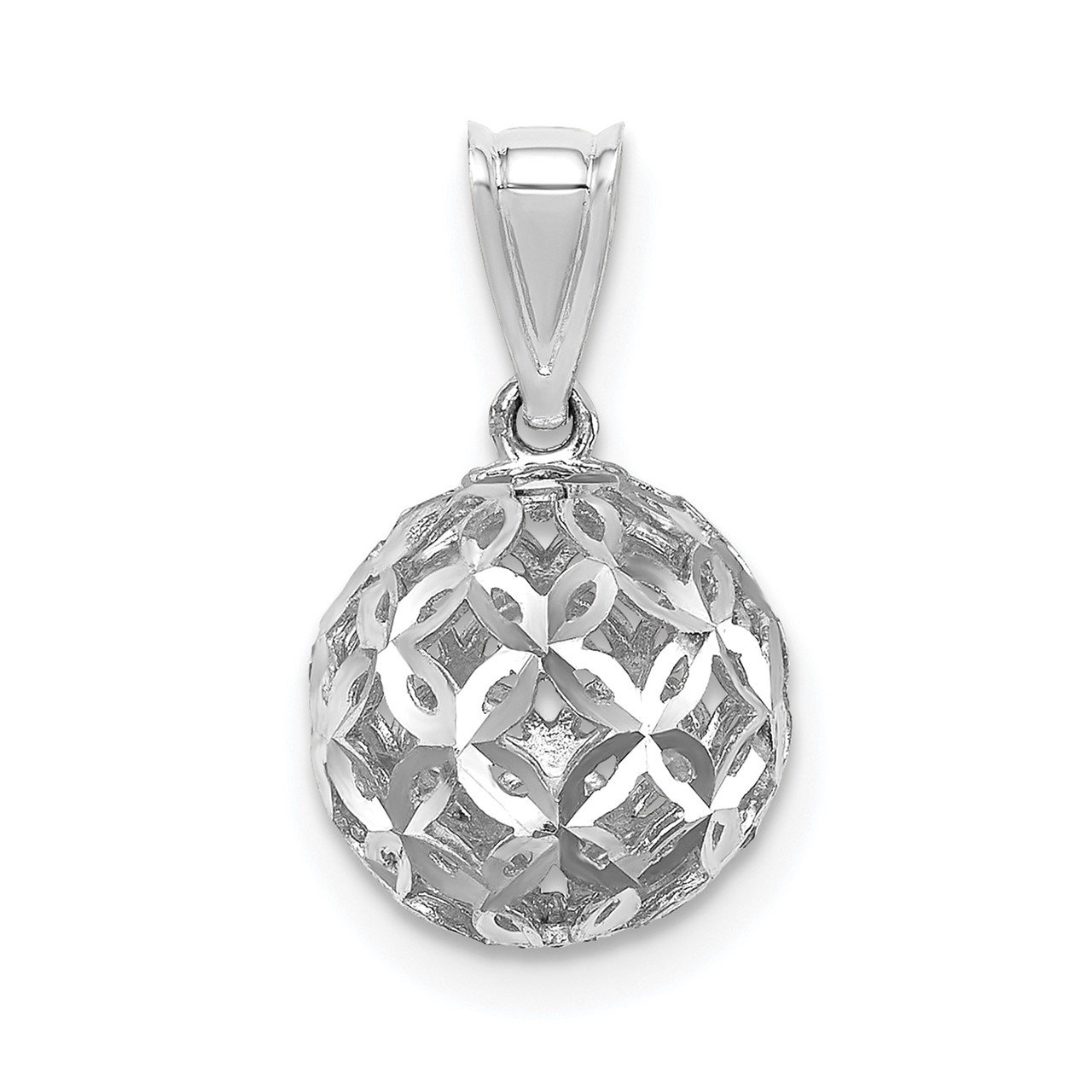 14K White Gold D/C Ball Dangle Pendant