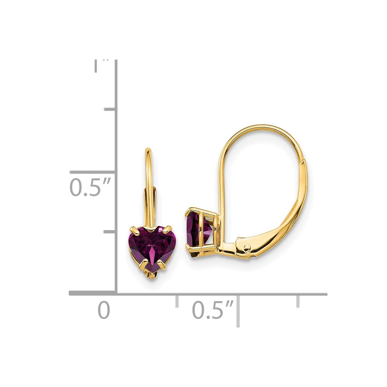 14k 5mm Heart Rhodolite Garnet Leverback Earrings-2