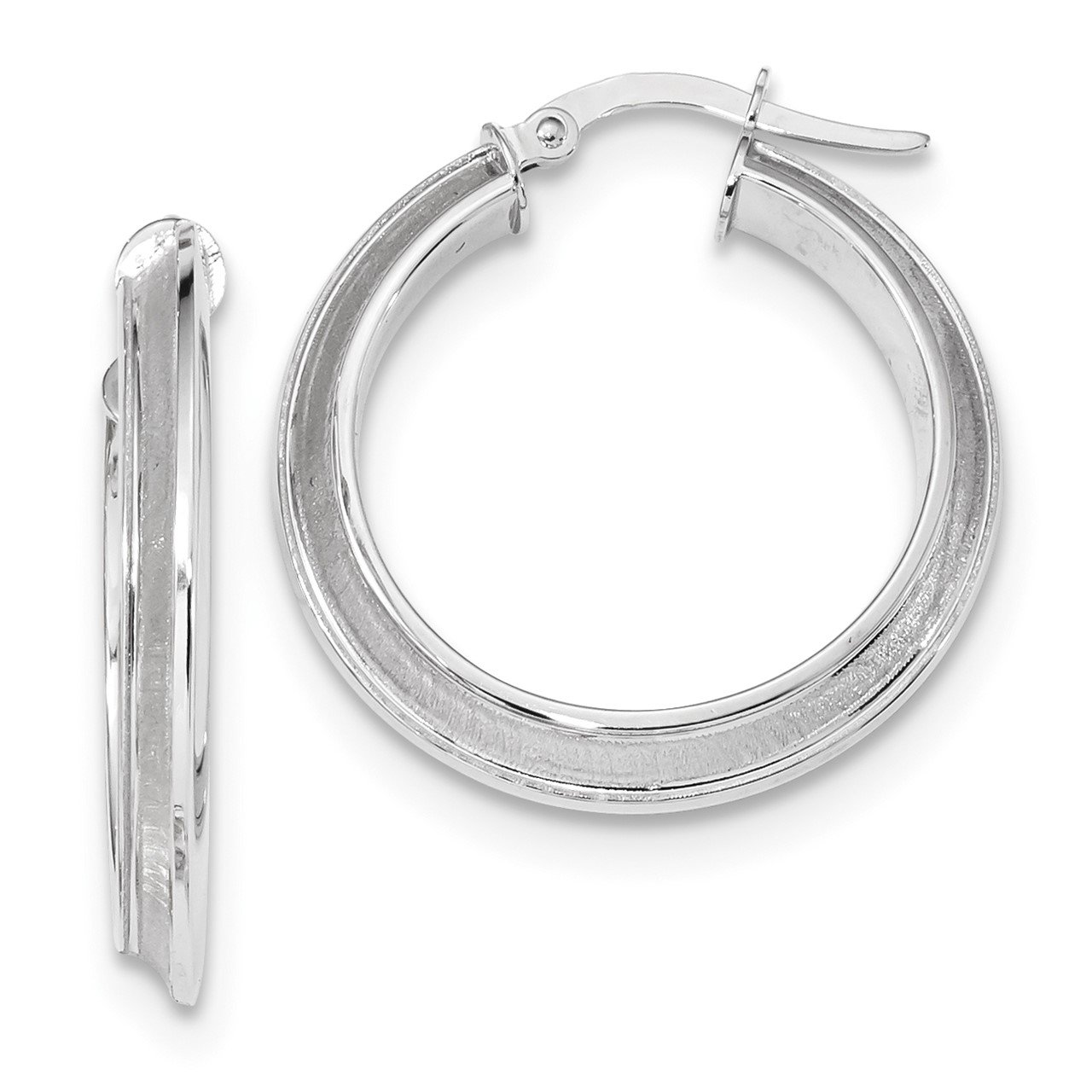 14k White Gold Polished Brushed Hoop Earrings