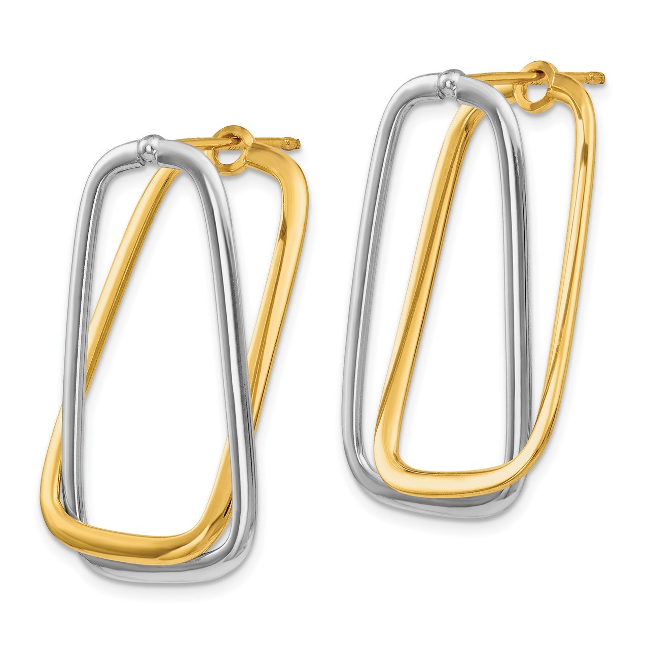 14k Two-Tone Fancy Versatile Lrg Rectangle Post Earrings-3