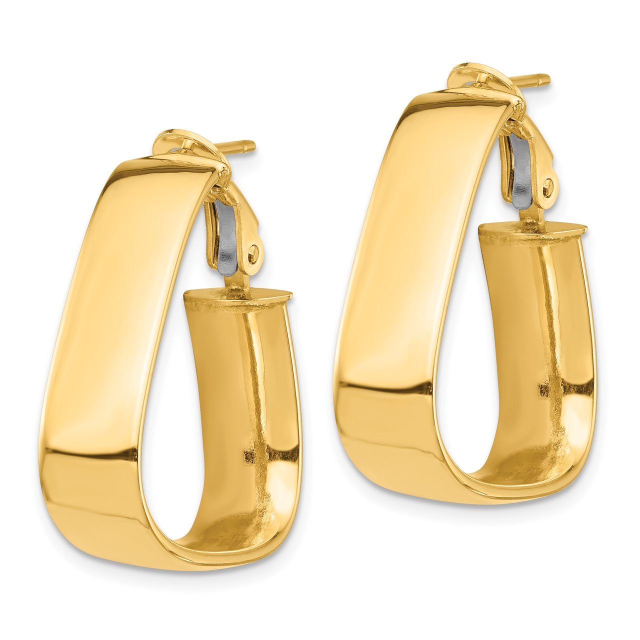 14k High Polished 7mm Omega Back Triangle Hoop Earrings-1