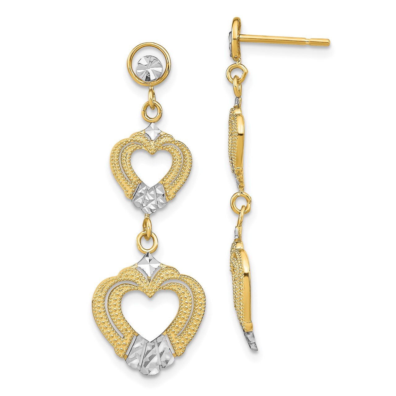 14k with Rhodium Heart Post Dangle Earrings